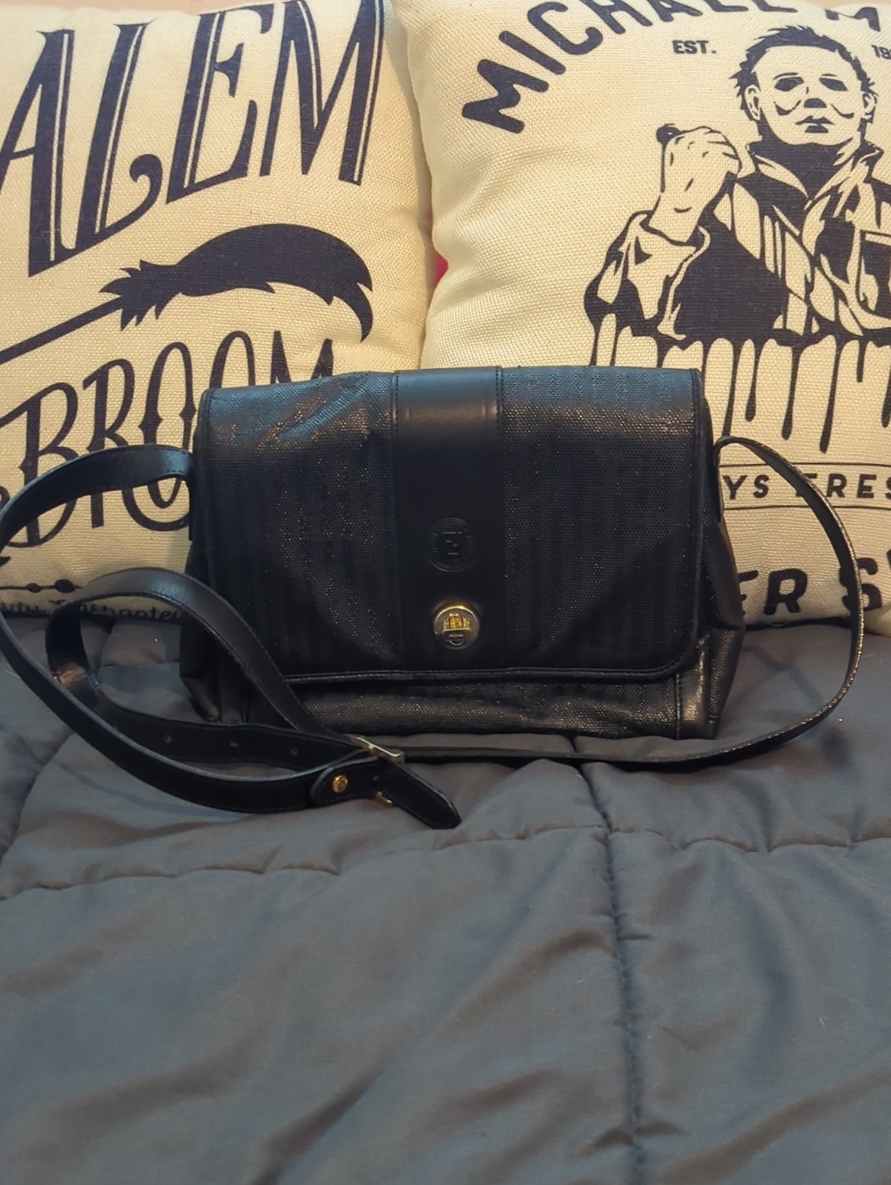 Authentic FENDI Canvas And Leather Crossbody Shoulder Bag - WOW!